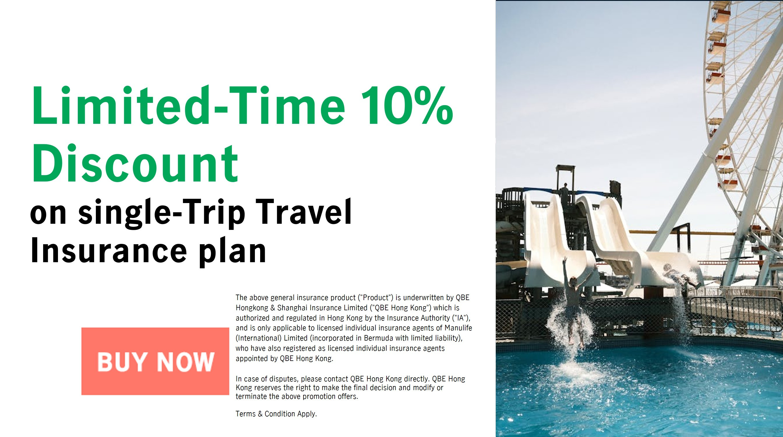 Buy now to enjoy 10% discount on QBE single trip travel insurance.